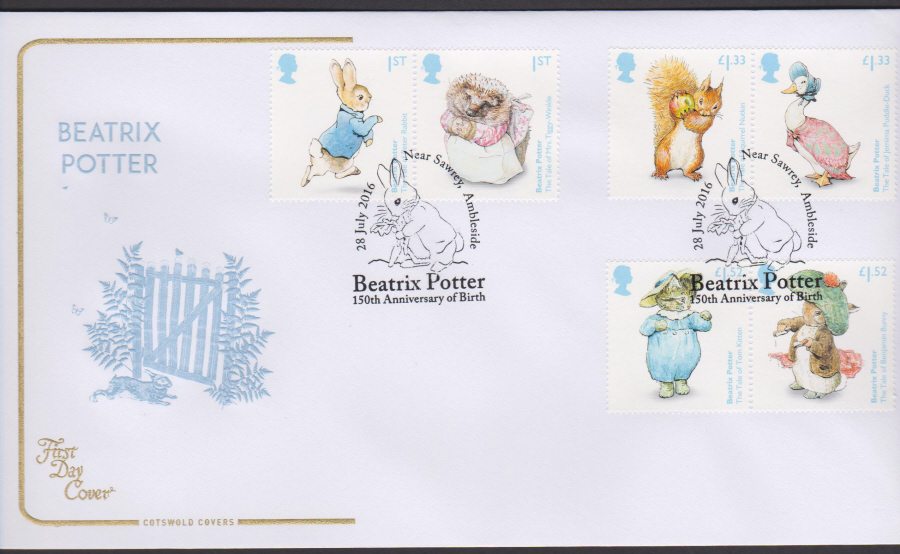 2016 - Beatrix Potter COTSWOLD First Day Cover, Near Sawrey, Ambleside Postmark - Click Image to Close